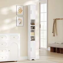 HaluPeit Bathroom Cabinet, Narrow High Bathroom Cabinet, Tall Bathroom Cabinet, Bathroom Cabinet With Open Compartment And Door, Adjustable Shelves, Space-Saving Bathroom Shelf, Bathroom Furniture, Modern, 20 * 20 * 180 Cm White - trắng - Xem 1