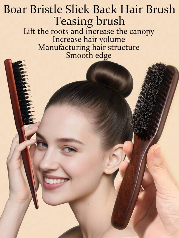 2pcs, Slick Back Hair Brush Set - Boar Bristle Hair Brush For Women & Men Thin To Medium Hair Styling- Smoothing Flyaways, Girl Hair And Sleeks Ponytails/Buns, Boar Bristle Hair And Beard Brush For Men And Women - Unscented Mane Bristle, Professional Barber Styling Brush For Thick/Thin Hair, Fade And Clipper Cleaning Comb,Back To School,Travel Holiday Essentials,Hair Accessories For Women