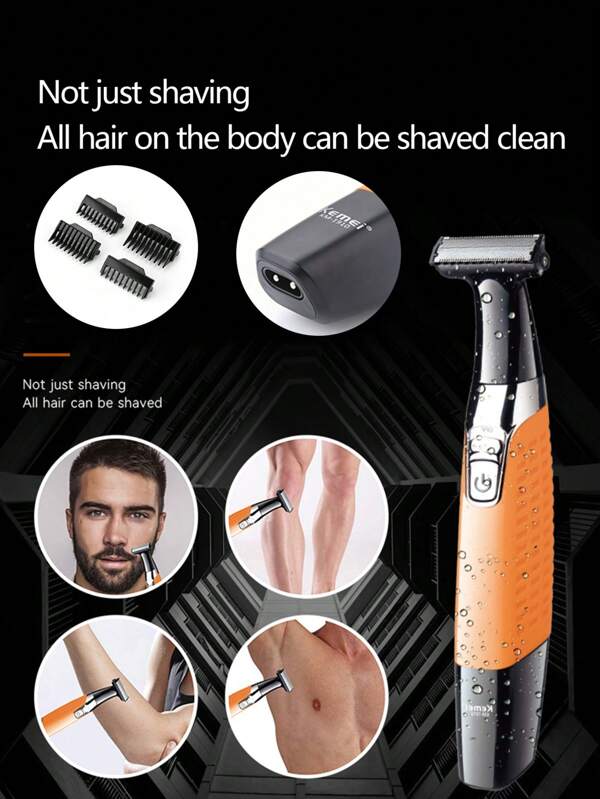 Kemei Kemei KM-1910 Electric Shaver, Rechargeable Kemei 1910 Portable Waterproof Electric Shaver, USB Rechargeable Beard And Body Shaver, Can Trim, Trim, And Shave, Easy To Use, High Efficiency, Exquisite Appearance, Shower Style Body Hair Trimmer And Beautician For Men