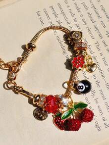 1 件红色樱桃串珠手链、1 件时尚可爱草莓手链、1 件 8 球手链、Y2K 街头风格 DIY 手链