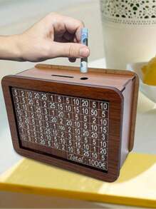 1 pezzo Salvadanaio in legno, Scatola dei risparmi, Contenitore da scrivania marrone scuro per decorazione domestica, Salvadanaio, Adatto per casa, soggiorno, decorazione per ufficio, Ognissanti, Natale (colore e stile casuali), Forniture scolastiche, Ritorno a scuola