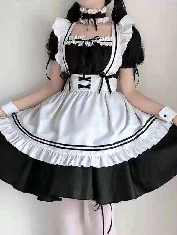 1pc Miracle Nikki Maid Outfit, Cute Maid Dress, Lolita Gothic Lolita Cosplay Costume, Anime Outfit For Stage Performance Halloween