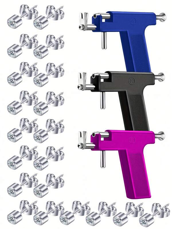 22 piezas/set de pistolas de perforación de oreja reutilizables y de bajo nivel, diseñadas para uso seguro en el hogar, incluye 20 piezas de aros de circonita Posts, ideal para estudiantes y perforación personal de orejas, proporciona herramientas y accesorios de belleza de alta gama