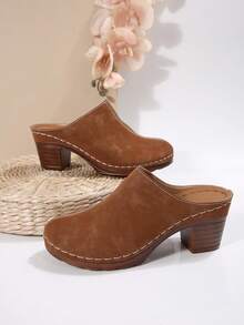 1. 优雅女士新款高跟鞋，时尚百搭穆勒拖鞋，适合日常休闲穿着及各种场合，女士厚底高跟鞋 - 棕色 - 查看 2