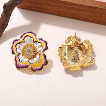 1 pereche cercei decorativi versatili pentru cadou de sărbători, cu model floral colorat, multistrat, minimalist, din metal, cu model floral