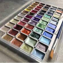 1盒60/20色调色盘水彩金属颜料套装，含云母粉闪光水彩颜料、纯色颜料盒和珠光水彩颜料，适用于水彩画、中国画、美甲、书法、花艺包装、陶艺等。 - 白色 - 查看 2