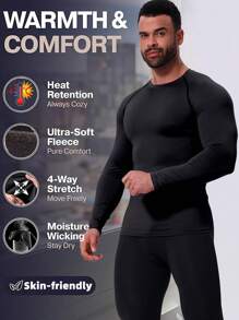 Maglia termica elastica aderente da base strato per attività sportive invernali come palestra, corsa, sci, ciclismo, pesca sul ghiaccio, con maniche lunghe in pile caldo, ideale per l'autunno e l'inverno, taglia extra large