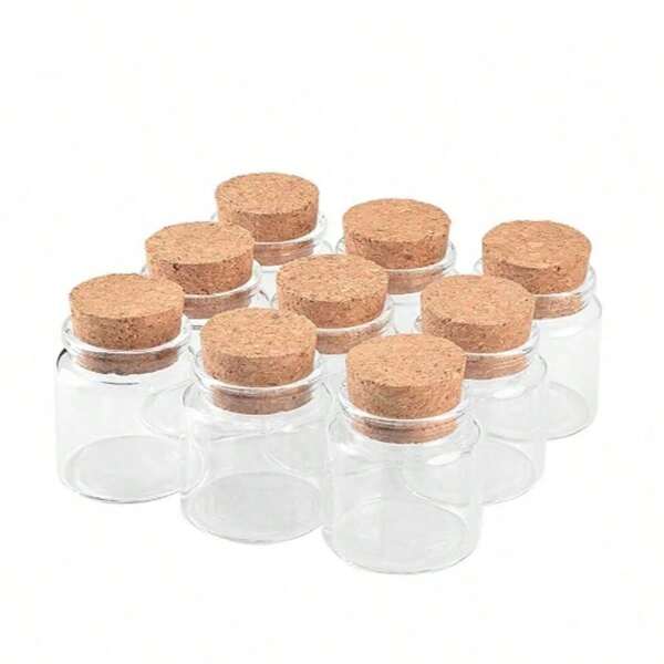 Transparent Glass Bottles With A Diameter Of 47mm, Including Wooden Stoppers. These Are Clear Dispensing Bottles With Corks, Suitable For Sample Packaging, Storage Of Items, Holiday Decorations, And Small Object Storage Jars.