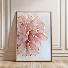 1幅2D粉色和黄色牡丹花图案帆布墙画，金色点缀，现代彩色花瓶海报和印刷品，北欧风格装饰墙画，适用于卧室、客厅、办公室，不含画框 - 彩色 - 查看 2