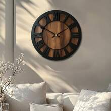 Dekorative runde Holz Wanduhr, künstlerische geräuschlose Batterie-betriebene Uhr Dekoration für Zuhause 14 16 18 Zoll Vintage Holz Uhr Heimdekoration für Küche, Wohnzimmer, Schlafzimmer, Büro - Holzfarbe + Schwarz - Übersicht 11