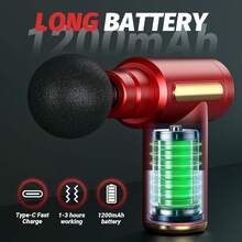 Pistola de masaje eléctrica portátil de mano, mini pistola de masaje, batería de litio recargable de 1200 mAh, 4 accesorios, masaje de tejido profundo de 6 velocidades, adecuado para cuerpo, espalda, cuello - Carga USB, esencial para viajes - Rojo - Ver 6