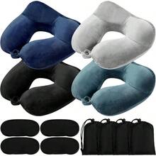 4 Sets Inflatable Travel Pillows For Airplanes With Compact Bag And Blindfold Veet Inflatable Neck Pillow For Traveling Head Support U Shaped Flight 12 X 12 X 5.5 Inch Multi Color - Multicolor - View 2