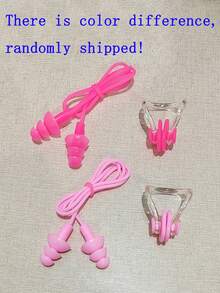 1 Set Silicone Strap Nose Clip Ear Plug Box Swimming Equipment Accessories Waterproof Strap Earplug Nose Clip Set, Beach Essentials, Beach Accessories, Pool Float - Pink - View 13