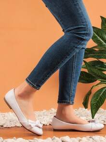 Zapatos Planos Casuales Para Mujer, Zapatos PlanosA La Moda Para Mujer, Zapatos de mujer tipo bailarina, adecuados para combinar a diario para vacaciones de verano, rebajas de verano, básicos elegantes para negocios casuales, elegantes para Navidad, Año Nuevo y otoño  Elegante  Bohemio    Lazo - Blanco - Ver 3