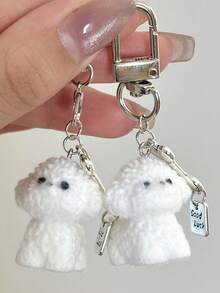 1 件男女通用新款可爱植绒狗骨头好运标签吊坠，个性化 3D 小狗钥匙扣学校汽车配件哥特 Y2k 包挂绳带身份证夹汽车配件包饰 - 白色 - 查看 2