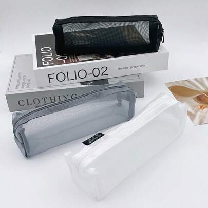 1 Stück einfache, transparente, sichtbare Mesh-Federtasche mit großem Fassungsvermögen, kleines Geschenk für Studenten, Unterrichtsmaterial und Büroartikel, multifunktionale, leichte, kleine tragbare Aufbewahrungstasche, Schulmaterial, Rückkehr zur Schule