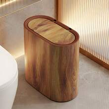 Senmeo 1 Set 3.7 Gallon Double-Layer Plastic Trash Can: Marble And Wood Grain Design, Anti-Odor Function, Equipped With Handles And Press-Type Lid, Suitable For Storage In Homes And Offices. - Wood Grain Color - View 11