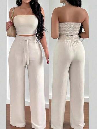 Damen Frühlings- und Sommerbekleidung, 2-teiliges Set aus lässigem Crop Top und modisch geraden Hosen, geeignet für modisches Pendeln, lässige Urlaubsmode
