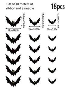 18 piezas/Decoraciones colgantes de murciélagos de Halloween, murciélagos negros grandes y realistas de 3D que parecen estar volando, decoraciones espeluznantes para el patio, interior y exterior, con regalo gratis de 10 metros de hilo de seda y agujas de enhebrar