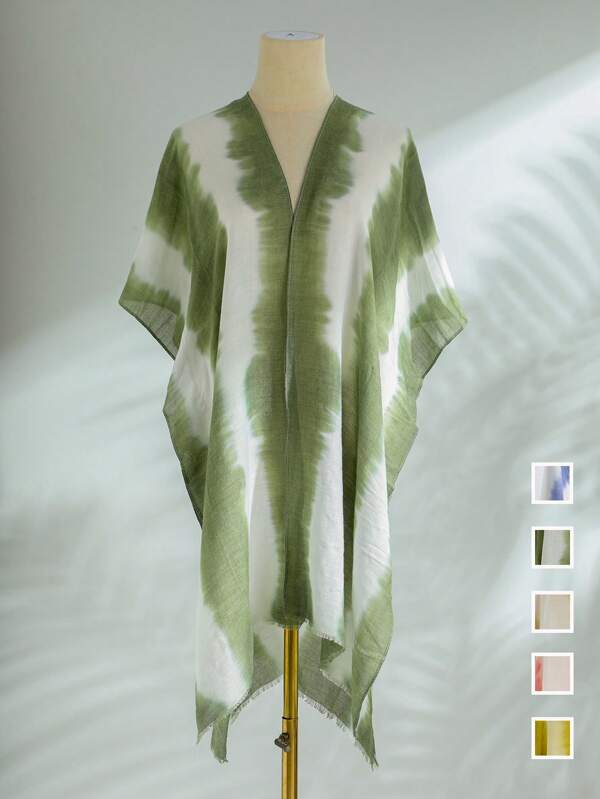 1pc Women's New Gradient Tie-Dye Front-Opening Long Beach Swimming Blouse Shawl, Bohemian Style Loose Casual Vacation Sunscreen Kimono, Suitable For Summer Family Vacation Gifts