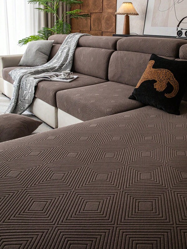 1pc Solid Color Rhombus Pattern Elastic Sofa Slipcover, Modern Plush Fabric 4 Season Non-Slip Sofa Protector Cover, Suitable For Living Room, Bedroom, Outdoor, Fits L-Shape And 1/2/3/4 Seater Sofas, Machine Washable, Pet-Friendly