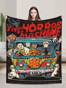 Manta Terrifier con tema de animación de payaso - Manta de franela impresa para sala de estar, sofá y viaje - Hermosos regalos de color mezclado para amigos y familiares, manta de doble capa para decoración cómoda del dormitorio - Negro - Ver 1