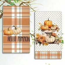 2 件/套南瓜水彩条纹图案洗碗巾，农舍风格厨房洗碗布，家居装饰和浴室/厨房用品浴室厨房装饰洗碗布厨房毛巾