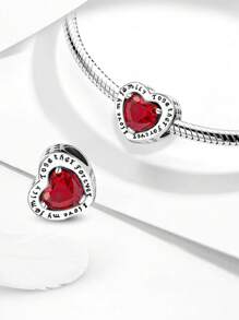 1 PC Fashionable 925 Sterling Silver Red Love Zirconia Double Ring Beads Pendant Beads Pendant Ball Suitable For Bracelets DIY Women's Jewelry