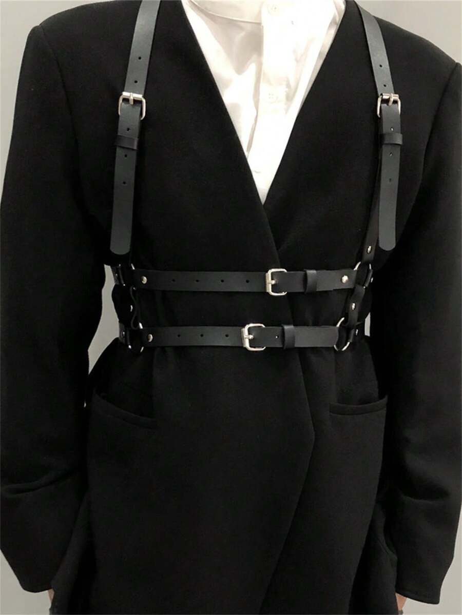 Men's Shoulder Strap Body Harness Street Punk Style Waist Belt Tight Corset Accessory For Role Play Outfits Halloween Accessories, Halloween Costumes - Black - View 1
