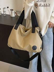 Casual Solid Color Women Tote Bag, Crossbody Strap - Khaki - View 4