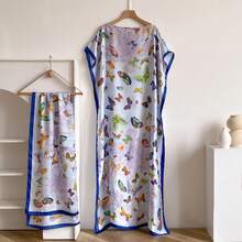 2025 Summer New Fashion African Dresses For Women Elegant Printed Silk Muslim Lady Long Hijab Kaftan Dress Oversize Kuwait Abaya 0VRP - XANH ĐẬM - Xem 11
