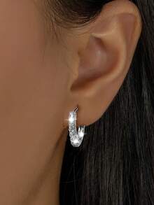 1 Pair Elegant And Fashionable Delicate Minimalist 925 Sterling Silver Artificial Zirconia Pink Bow Pendant Design Hoop Earrings, Suitable For Women's Parties And Gatherings, Gift