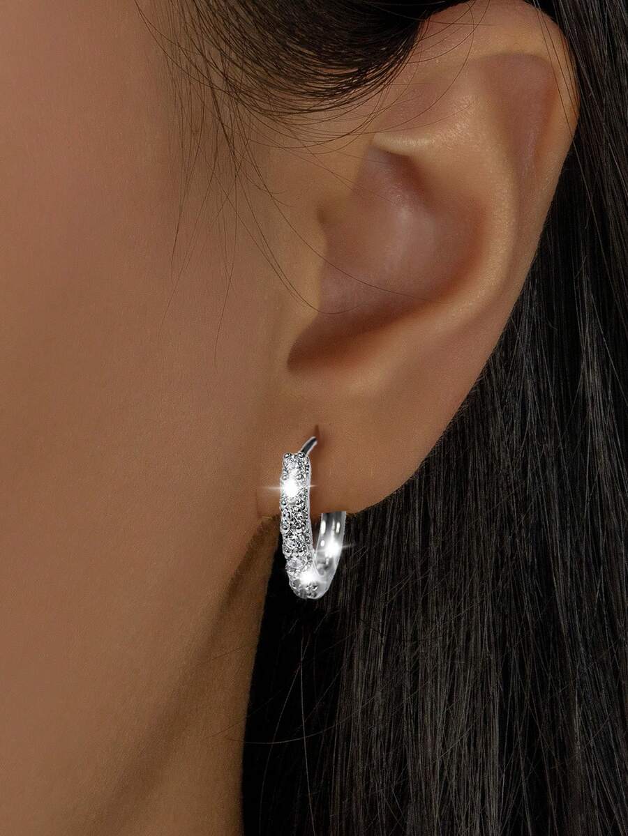 1 Pair Elegant And Fashionable Delicate Minimalist 925 Sterling Silver Artificial Zirconia Pink Bow Pendant Design Hoop Earrings, Suitable For Women's Parties And Gatherings, Gift