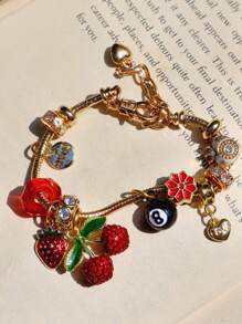 1 件红色樱桃串珠手链、1 件时尚可爱草莓手链、1 件 8 球手链、Y2K 街头风格 DIY 手链