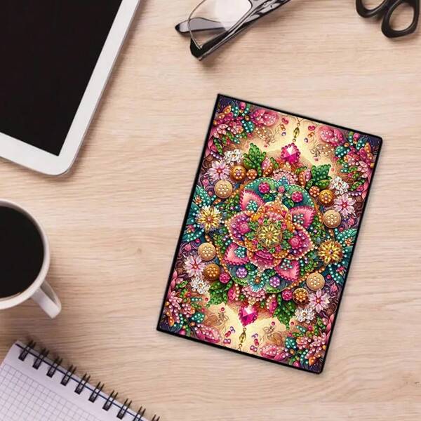 1 Conjunto Kit de Pintura de Diamante DIY - Decoração de Diamante de Flor de Mandala, Caderno de Couro Sintético Preto, Material Artesanal para Casa/Escritório/Escola, Presente Perfeito de Volta às Aulas ou Acessório de Mesa Criativo, Presente Artesanal Artesanal | Artesanato Único