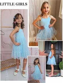 2025Toddler Girls Tulle Dress Rainbow Tutu Birthday Princess Dresses Formal Photo Shoot Outfit Summer Clothes 2-6T'Sprout Style' - 藍色 - 查看 6