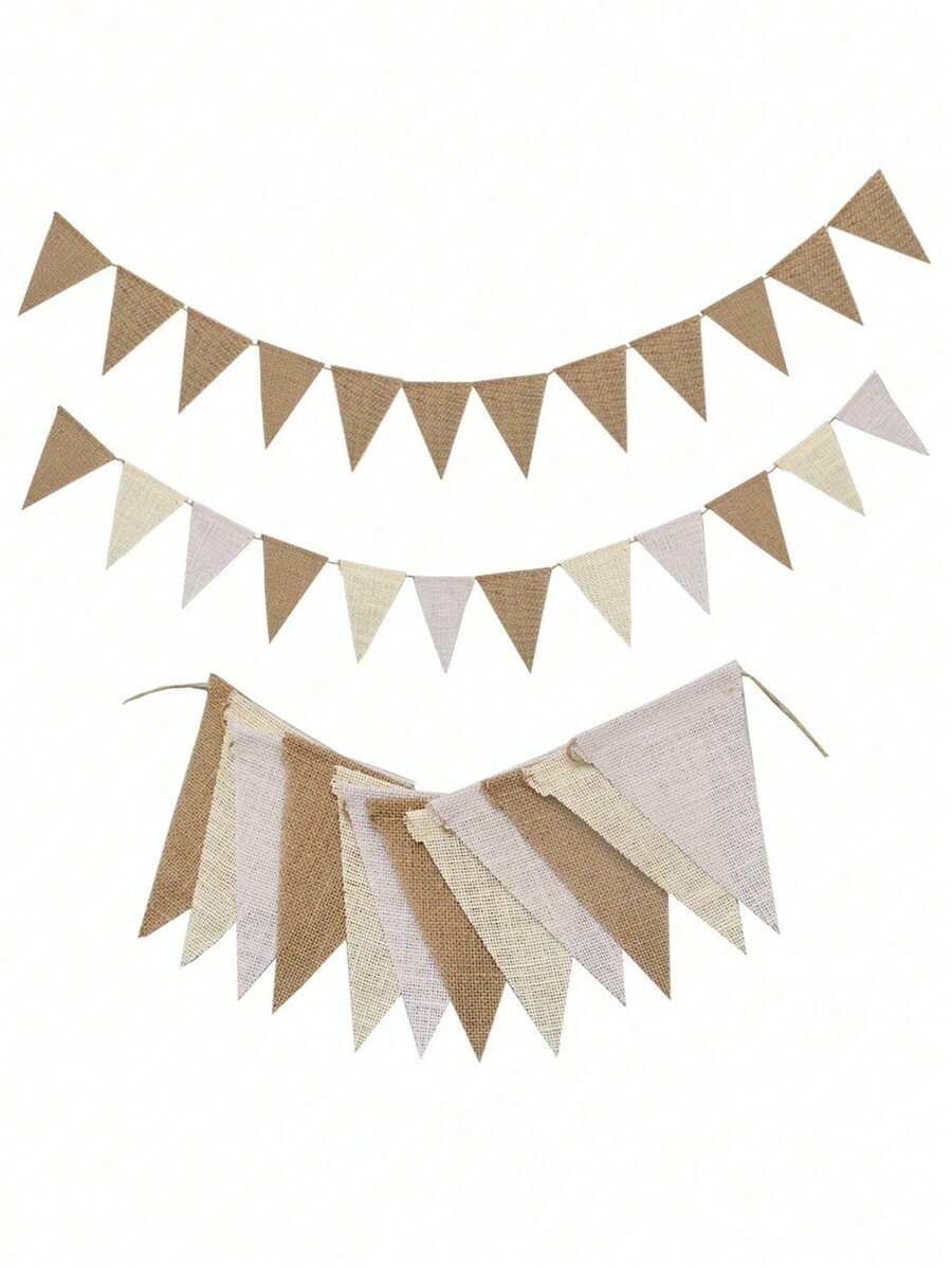 Banner decorativ din in gros, 3,5 m, 12 buc., model Ombre - pentru petrecere de ziua de naștere, clasă, școală, carnaval, evenimente în aer liber, evenimente mari, ceremonii de absolvire, nuntă, grădină, decorare de perete și decorare interioară - Degrade bej - Vizualizare 1