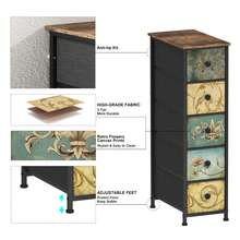 Slim Storage Dresser With Floral Fabric Drawers, Vertical Skinny Cabinet For Small Spaces, Bathroom, Bedroom, Entryway Organizer, 5 Drawers - 彩色 - 查看 5