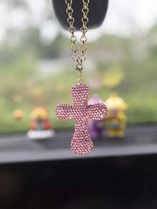 1 件装汽车内饰挂件 满钻圆头十字架车内后视镜挂件内饰装饰挂件