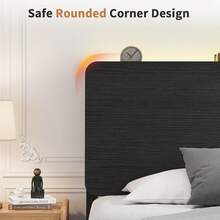 Twin/ Full/ Queen Bed Frame With LED Lights, Metal Bed Frame With Wooden Headboard & Storage Shelf, Under Bed Storage, No Box Spring Required, Easy Assemble, Black/ Black & Grey/ White & Brown - 黑色 - 查看 3