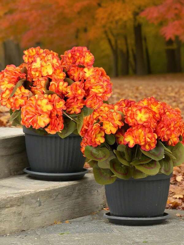 1/4 piezas Geranios artificiales para exteriores, flores de seda artificiales, ramo de geranios artificiales, flores falsas de geranios para decoración floral del hogar, interior, jardín, patio, lápida, cementerio, jarrón, centro de mesa