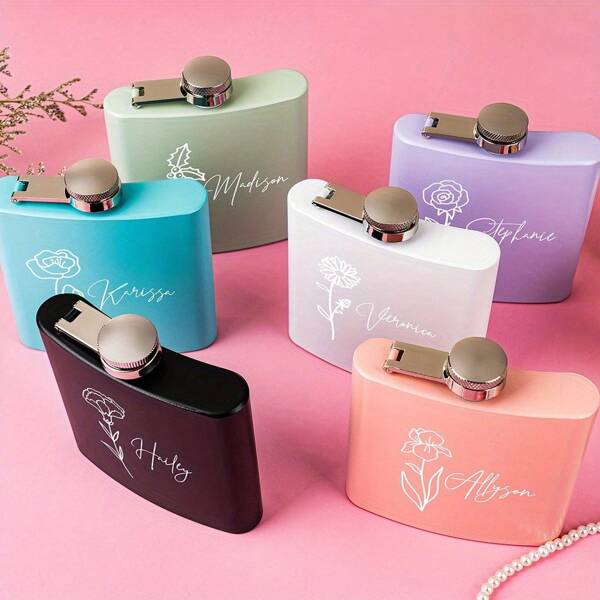 [Custom] Personalized Bridesmaid Gifts, Custom Engraved Stainless Steel Flasks With Flower Design, Perfect For Outdoor Camping, Holiday Gifts, Wedding Gifts, Birthday Gifts, Ideal Men's Gifts, Party Gifts