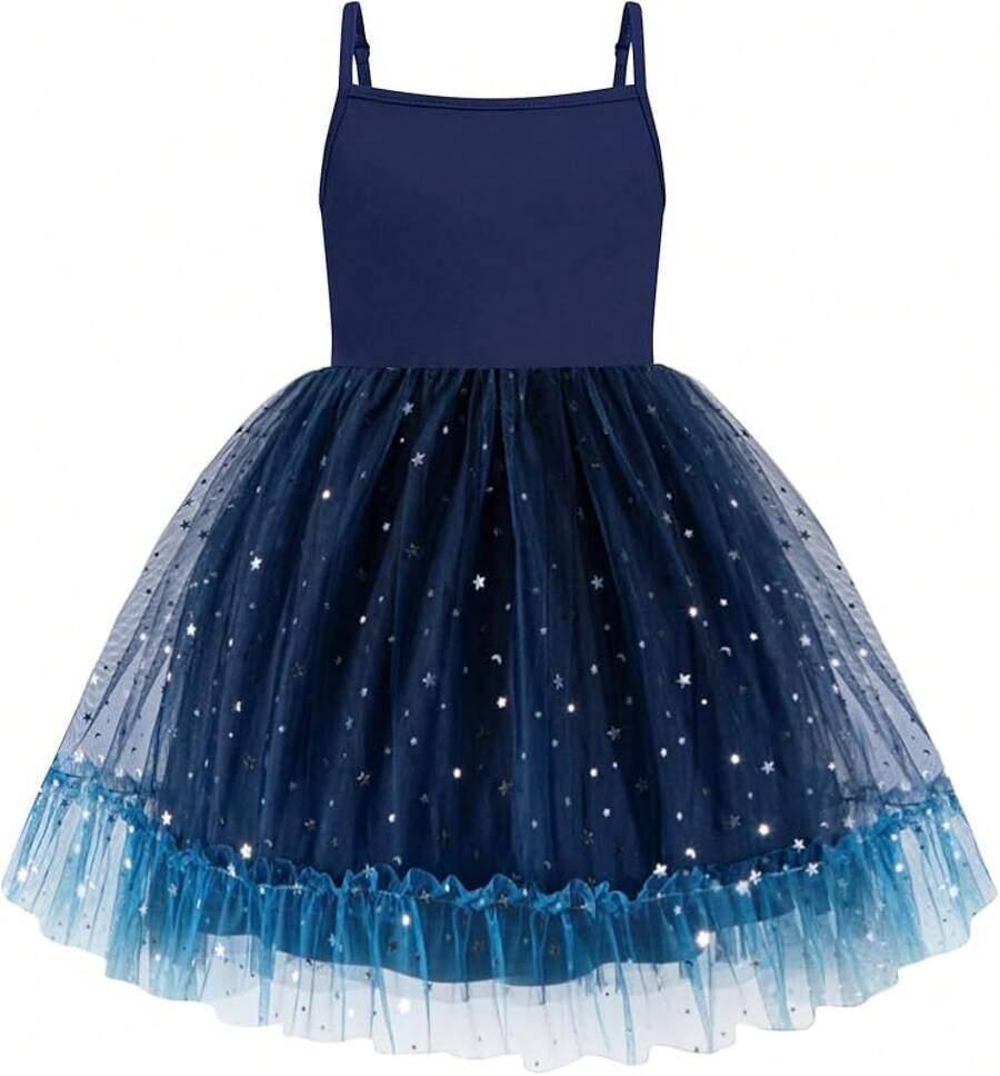 2025Toddler Girls Tulle Dress Rainbow Tutu Birthday Princess Dresses Formal Photo Shoot Outfit Summer Clothes 2-6T'Sprout Style' - 海軍藍 - 亮片薄紗 - 查看 1