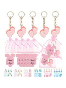 30pcs/10sets 10/20/30 Sets Baby Shower Favors With Design Key Chains With White Organza Bags And Thank You Tags Boys And Girls Baby Shower Party Favor Holiday Essentials Suitable For Shower Party Favors Birthdays And Event Decorations