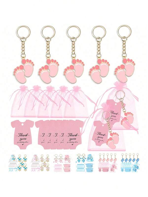 30pcs/10sets 10/20/30 Sets Baby Shower Favors With Design Key Chains With White Organza Bags And Thank You Tags Boys And Girls Baby Shower Party Favor Holiday Essentials Suitable For Shower Party Favors Birthdays And Event Decorations