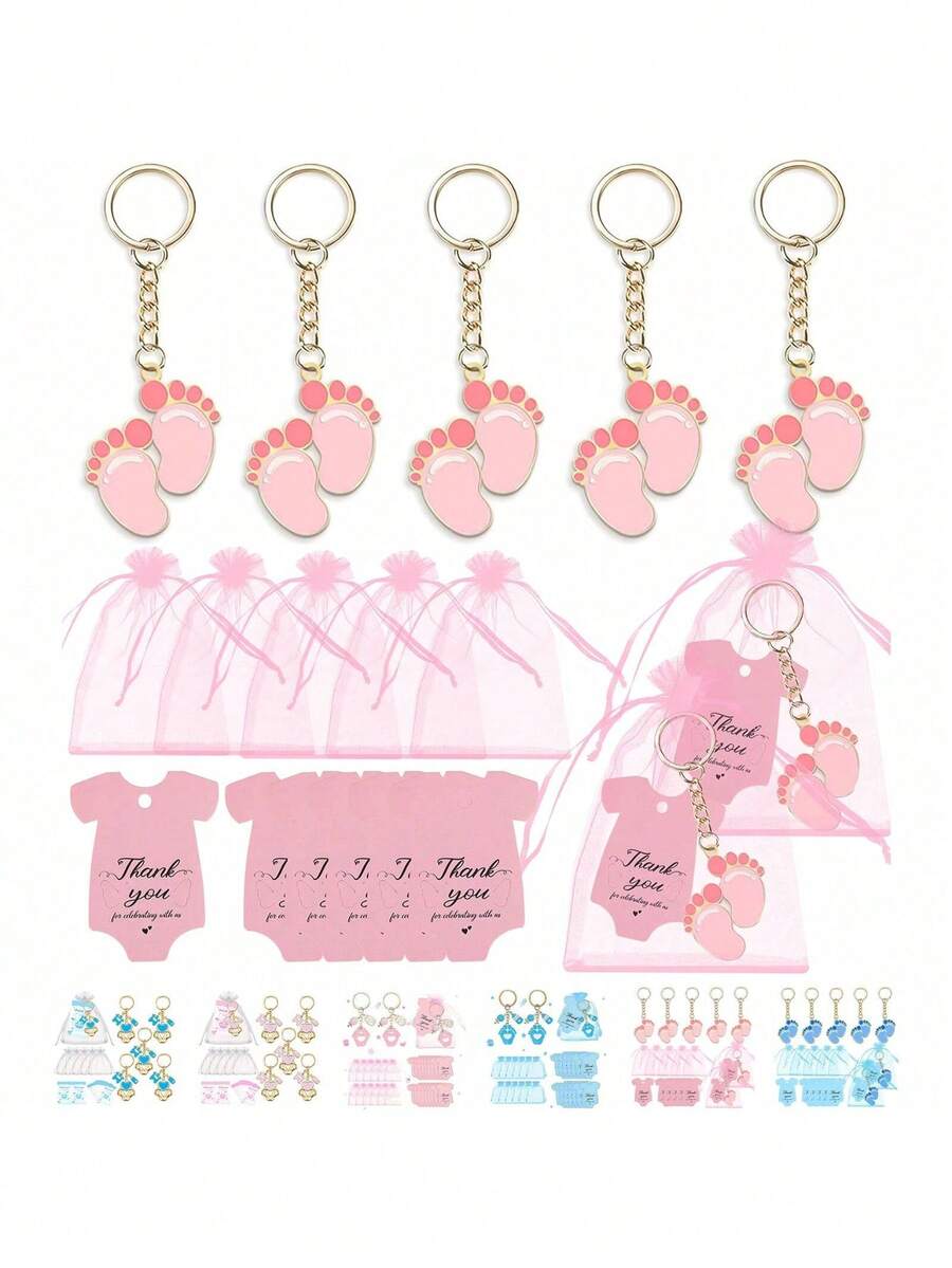 30pcs/10sets 10/20/30 Sets Baby Shower Favors With Design Key Chains With White Organza Bags And Thank You Tags Boys And Girls Baby Shower Party Favor Holiday Essentials Suitable For Shower Party Favors Birthdays And Event Decorations