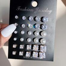 30 Stücke Ohrring Set mit Kubikzirkonia Strass, modisch & elegant, geeignet für Urlaub, Party, Date, Alltagsmode