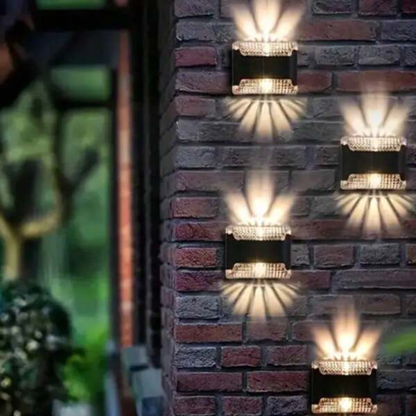 4pcs Solar Powered Simulated Fence Outdoor Wall Lamp, Suitable For Lawn, Garden, Corridor, Villa And Other Landscape Decoration Ambience Lights
