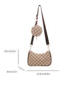 轻便、商务休闲几何印花流浪包拉链带零钱包，适合少女、女大学生、新秀和白领人士，非常适合办公室、大学、工作、商务、通勤、户外、旅行、郊游、女士包包带小钱包