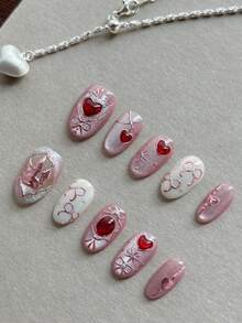 10片亚克力美甲贴片，夏季美甲贴片，沙滩必备，精美短款椭圆形假指甲，DIY，万圣节美甲用品，热门红色爱心粉色蝴蝶结猫眼美甲，红色美甲粉色美甲白色美甲，适合女士在婚礼、派对、节日等场合使用，可作为美甲工具作为礼物。手工制作的美甲贴片。 - Follow Your Heart - 查看 1